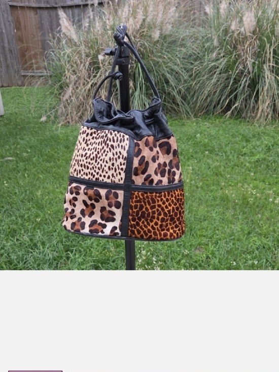 Samier Handbags - SAMIR Patchwork Leopard Print Drawstring Bucket Bag Leather